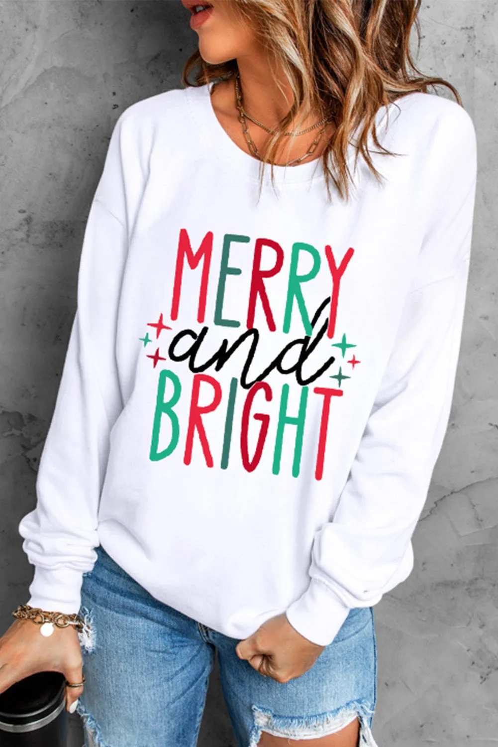 Grey Christmas Letter Print Graphic Long Sleeve Sweatshirt