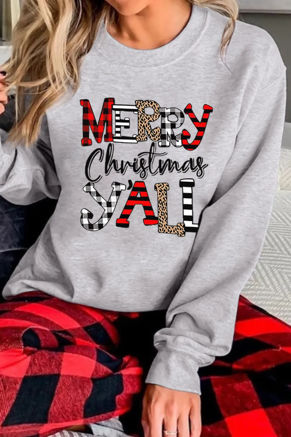 Grey Christmas Letter Print Graphic Long Sleeve Sweatshirt