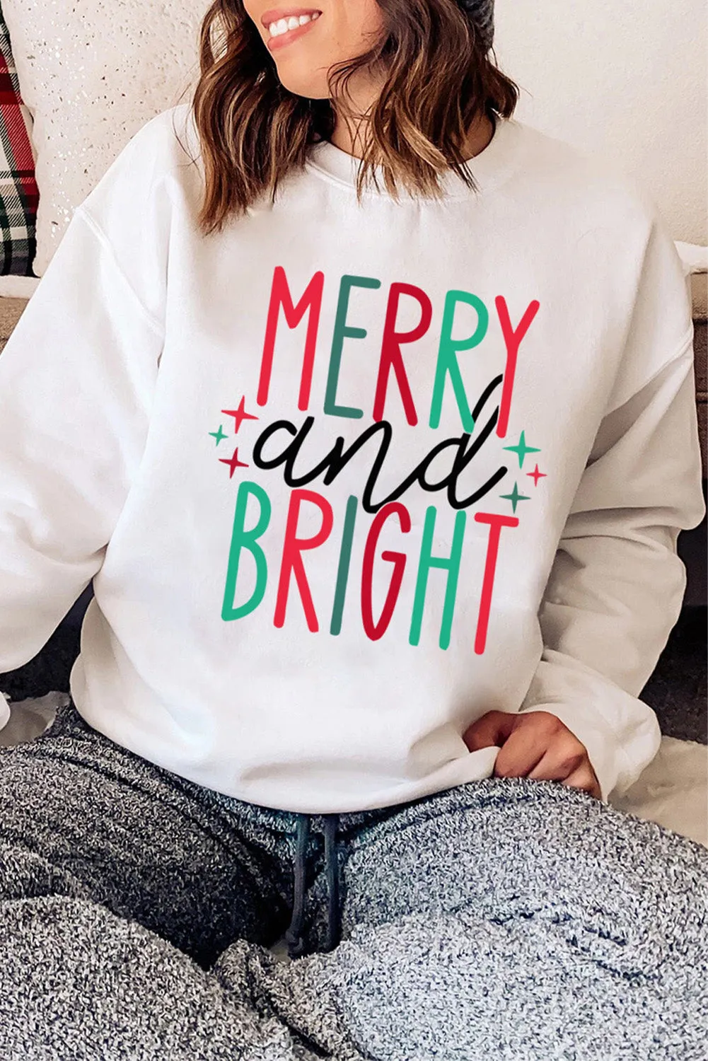 Grey Christmas Letter Print Graphic Long Sleeve Sweatshirt