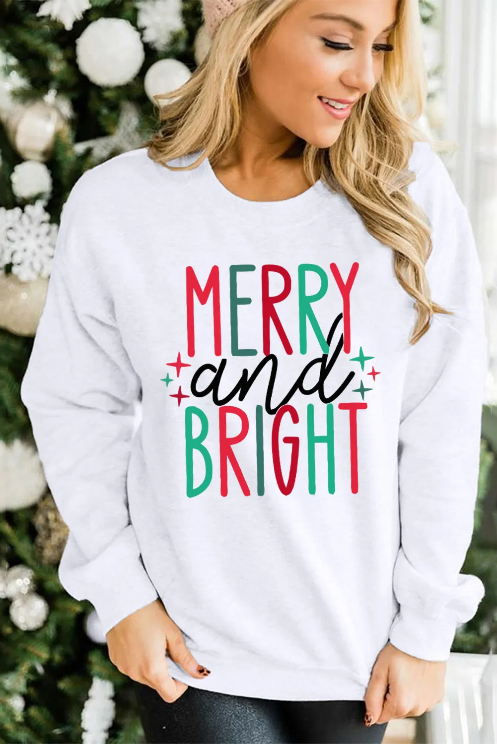 Grey Christmas Letter Print Graphic Long Sleeve Sweatshirt