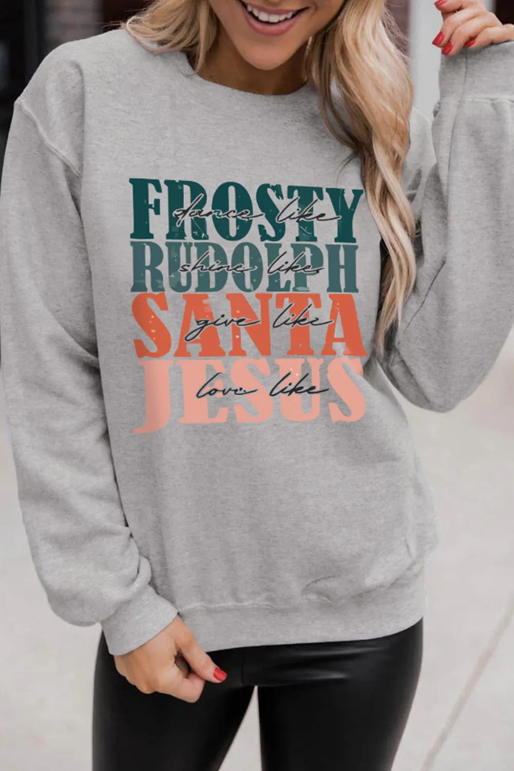 Grey Christmas Letter Print Graphic Long Sleeve Sweatshirt