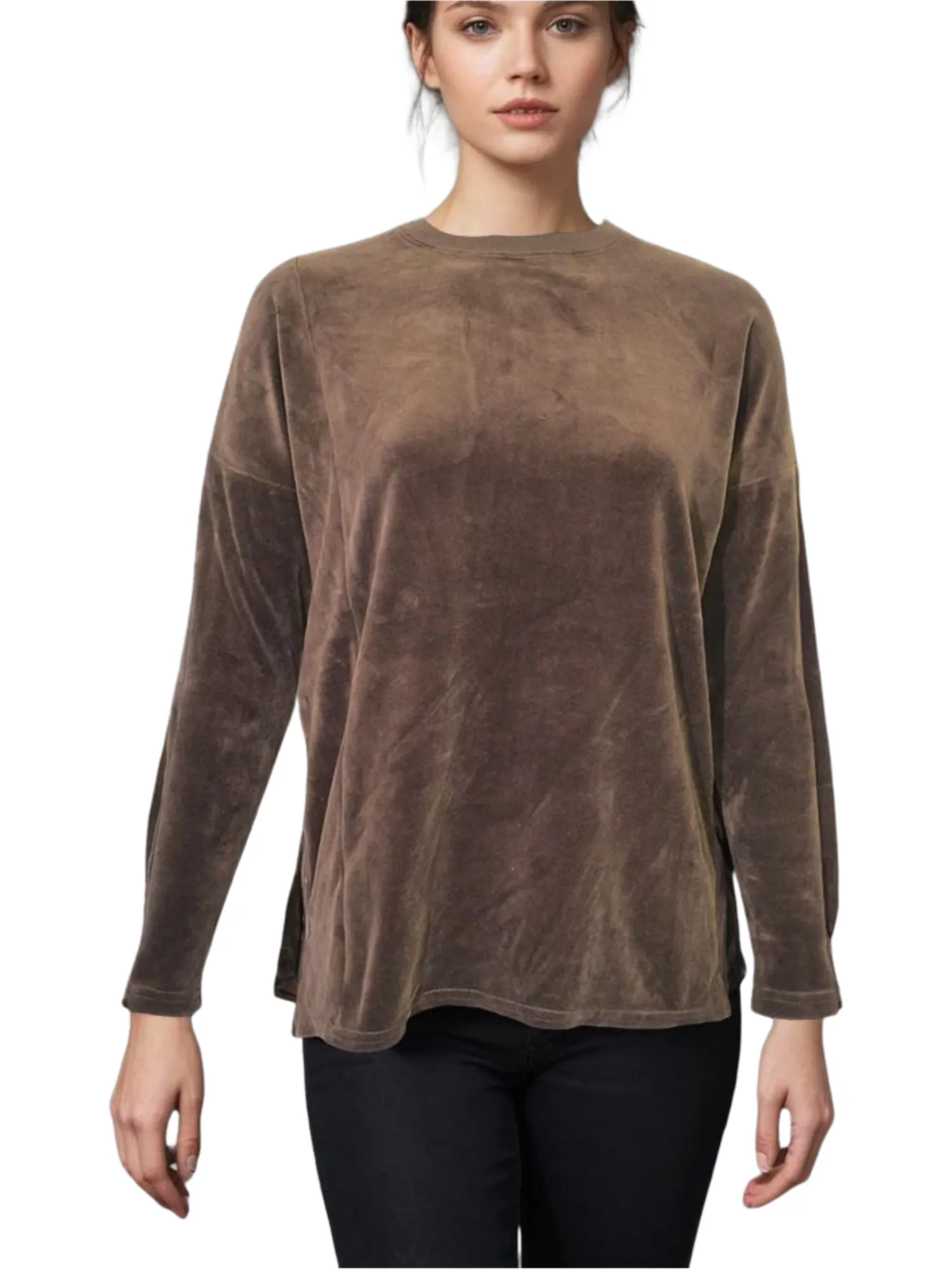 Hard Tail Velour Slouchy Pullover Top (V-184)