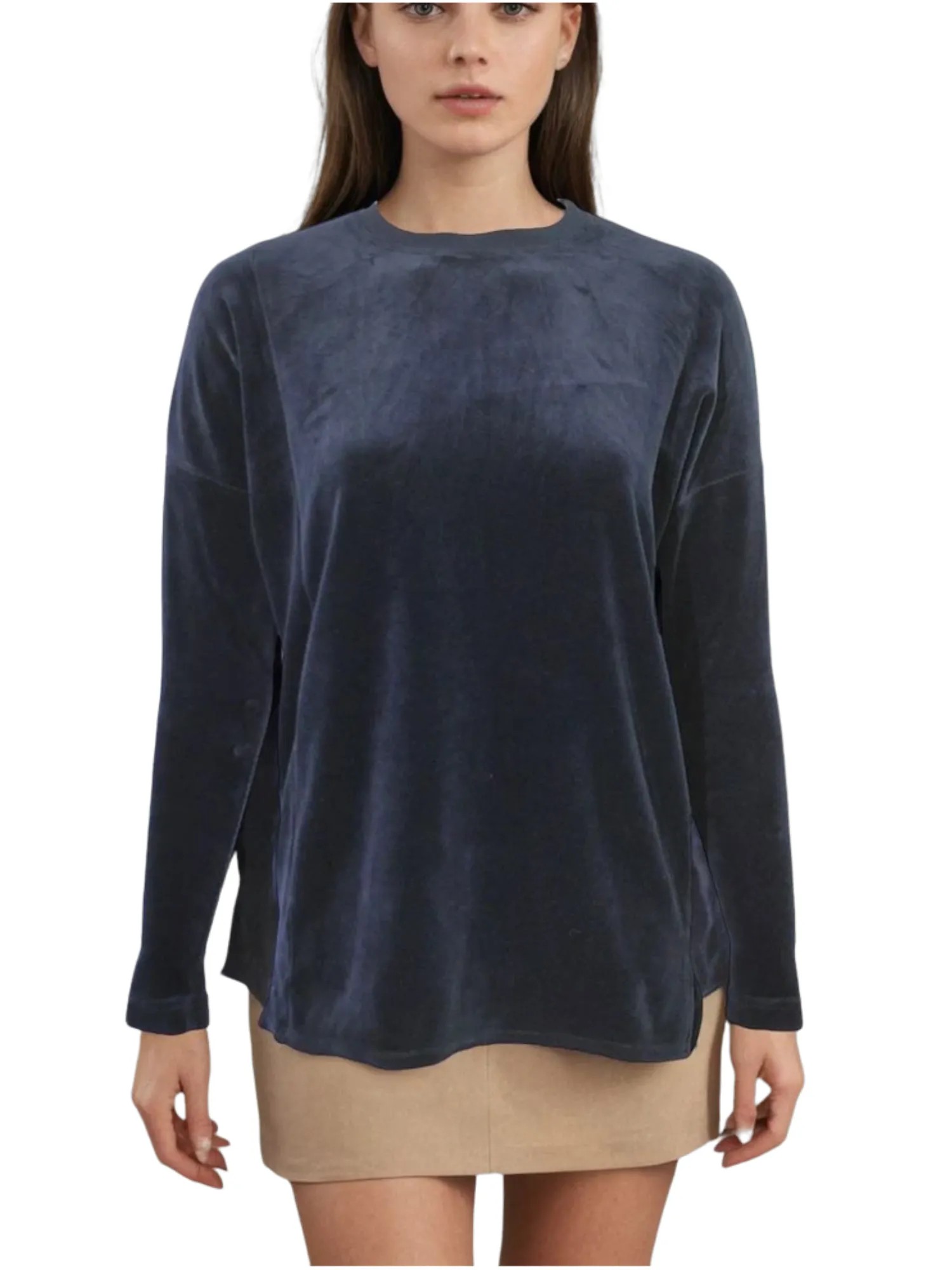 Hard Tail Velour Slouchy Pullover Top (V-184)