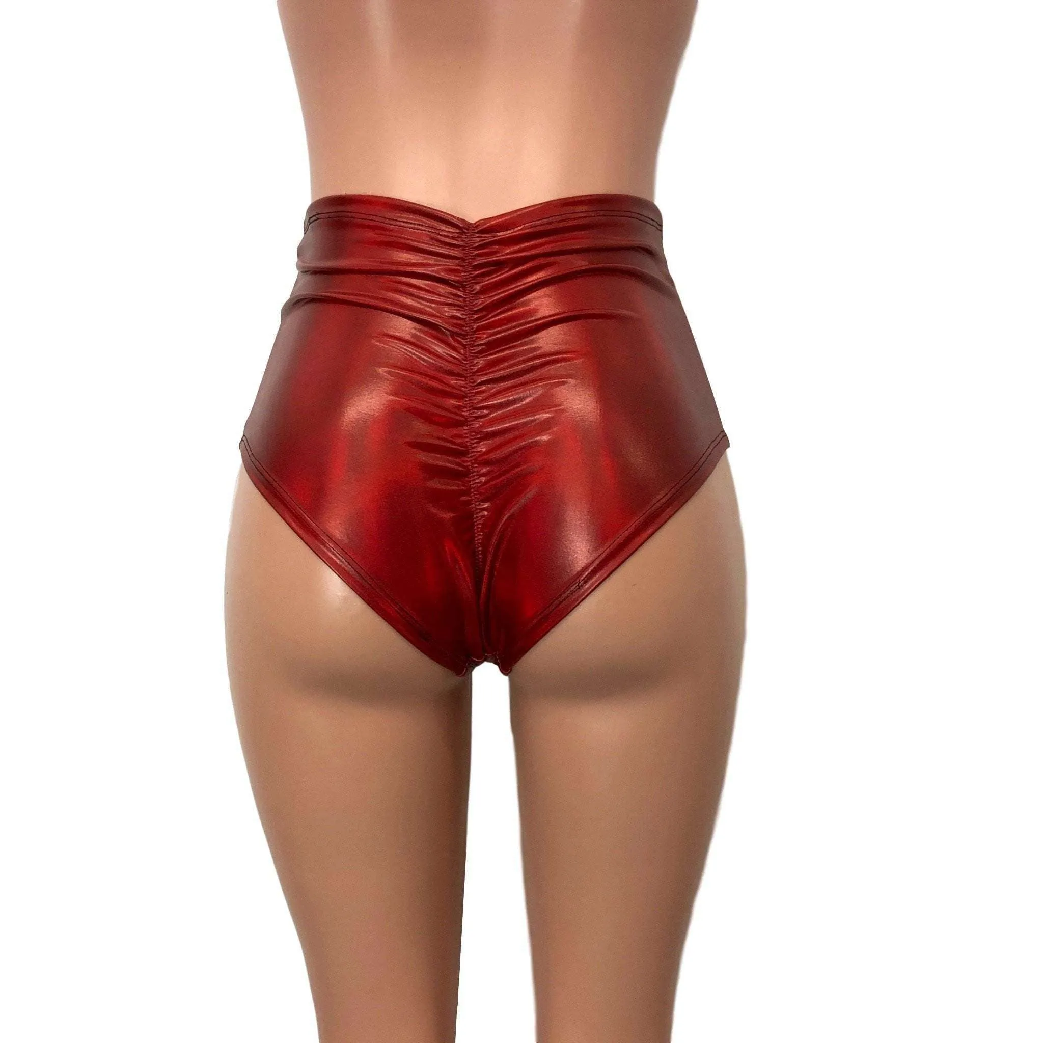 High Waist Scrunch Bikini Hot Pants - Red Holographic