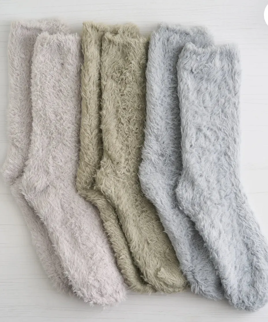 LEMON FUR COZY NON TERRY CREW SOCKS-3Pack