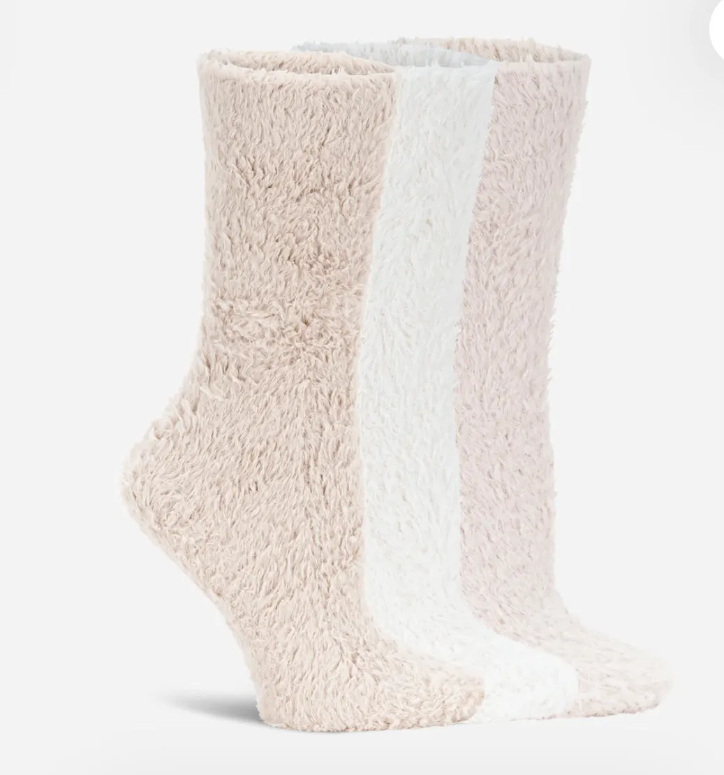 LEMON FUR COZY NON TERRY CREW SOCKS-3Pack