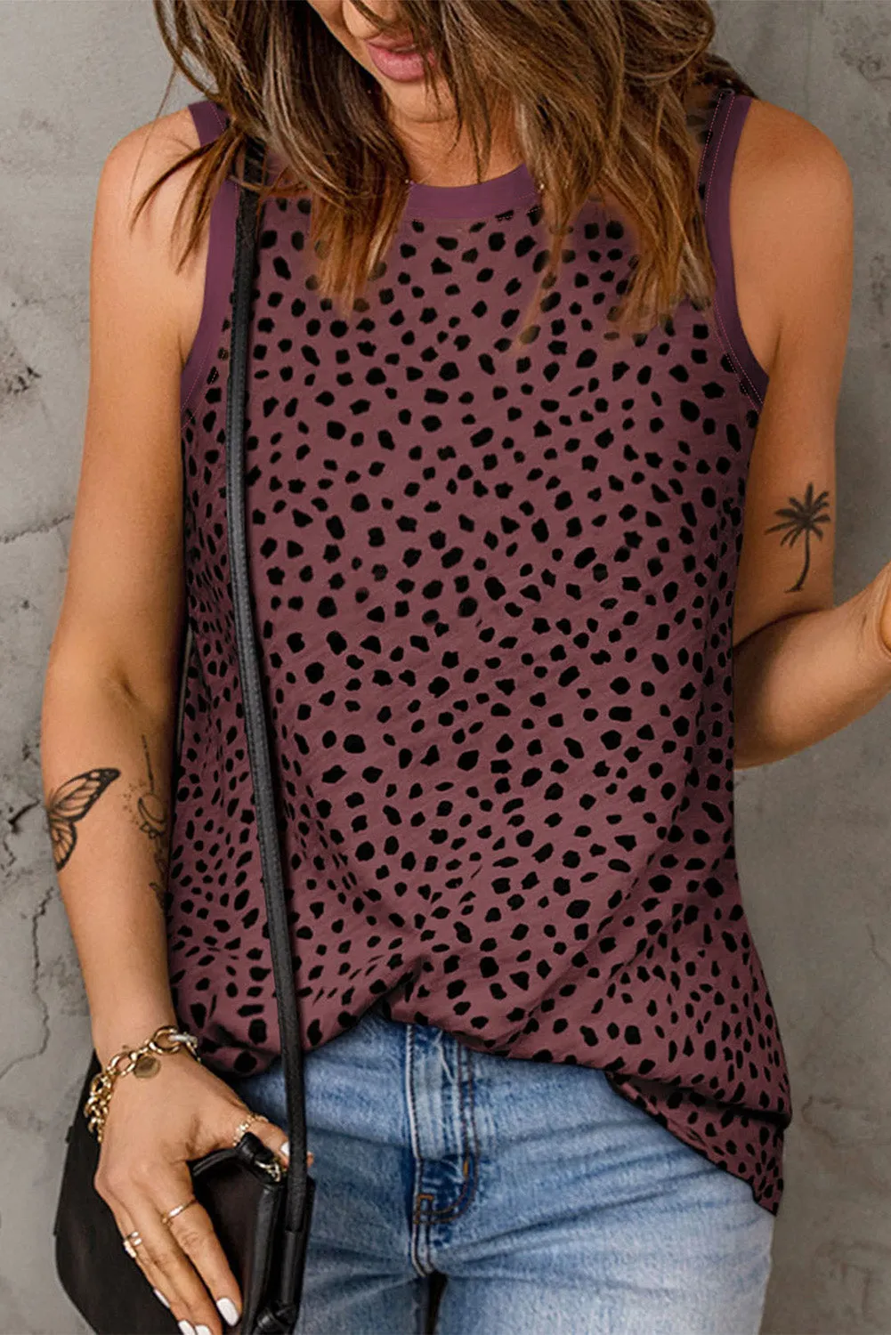 Leopard Print Round Neck Tank Top