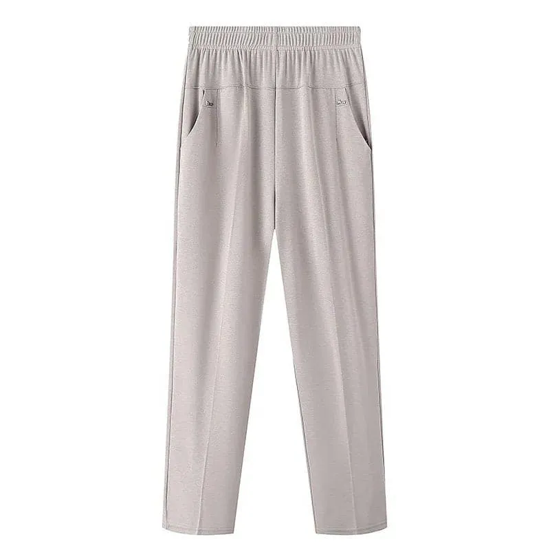 Mid Aged Women's High Waist Casual Pants | Broadcloth | Ankle-Length