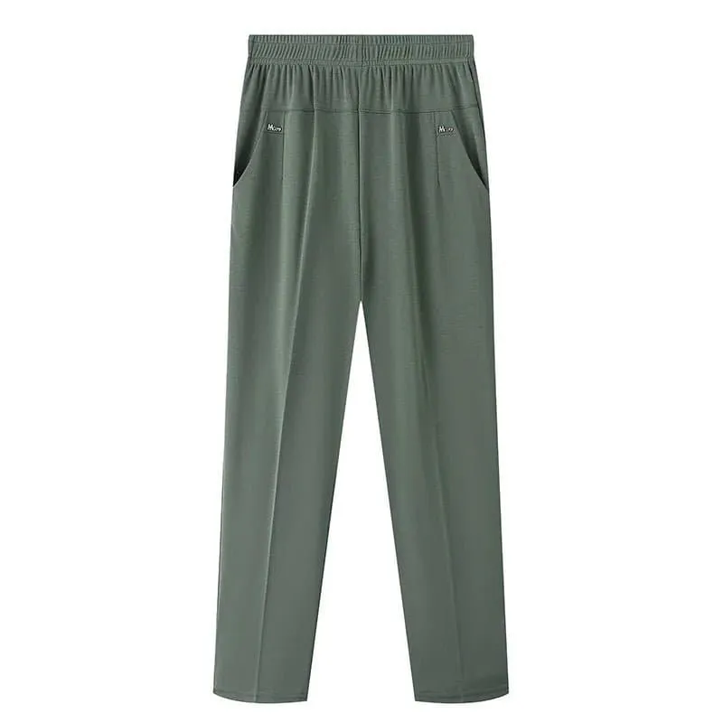 Mid Aged Women's High Waist Casual Pants | Broadcloth | Ankle-Length