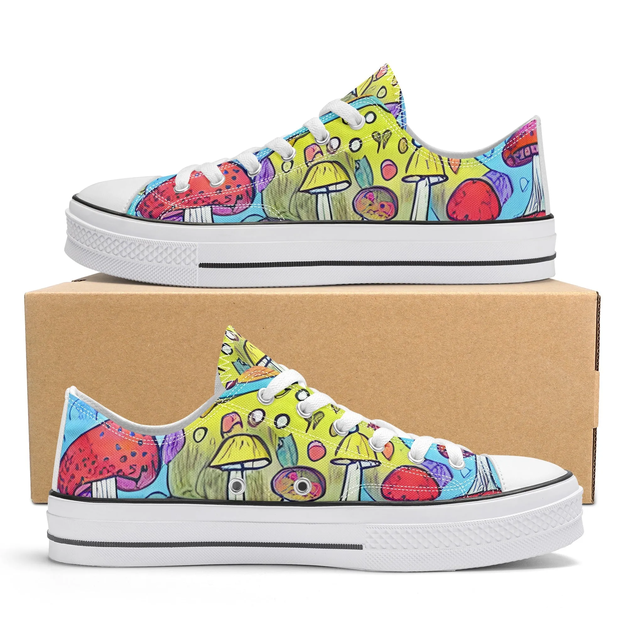 Mushroom Womens Low Top Shoes, Garden Classic Canvas Converse Sneakers.