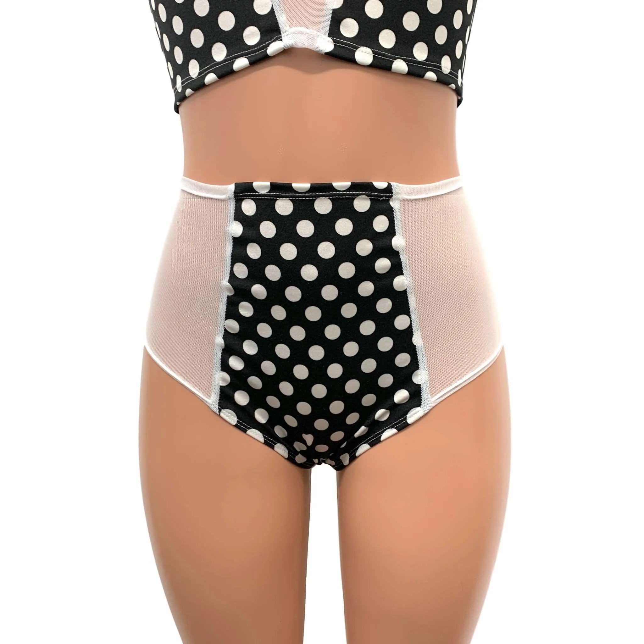 Polka Dot & White Mesh High Waist Scrunch Bikini