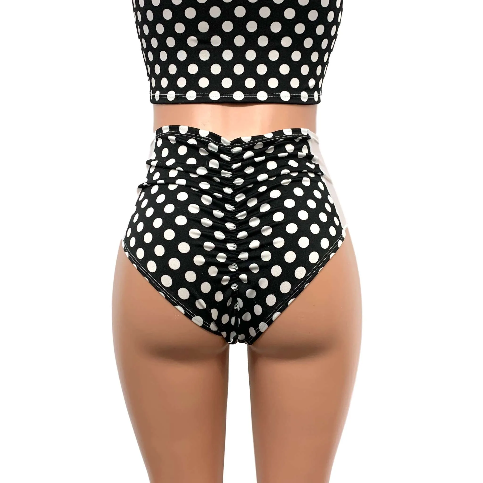 Polka Dot & White Mesh High Waist Scrunch Bikini