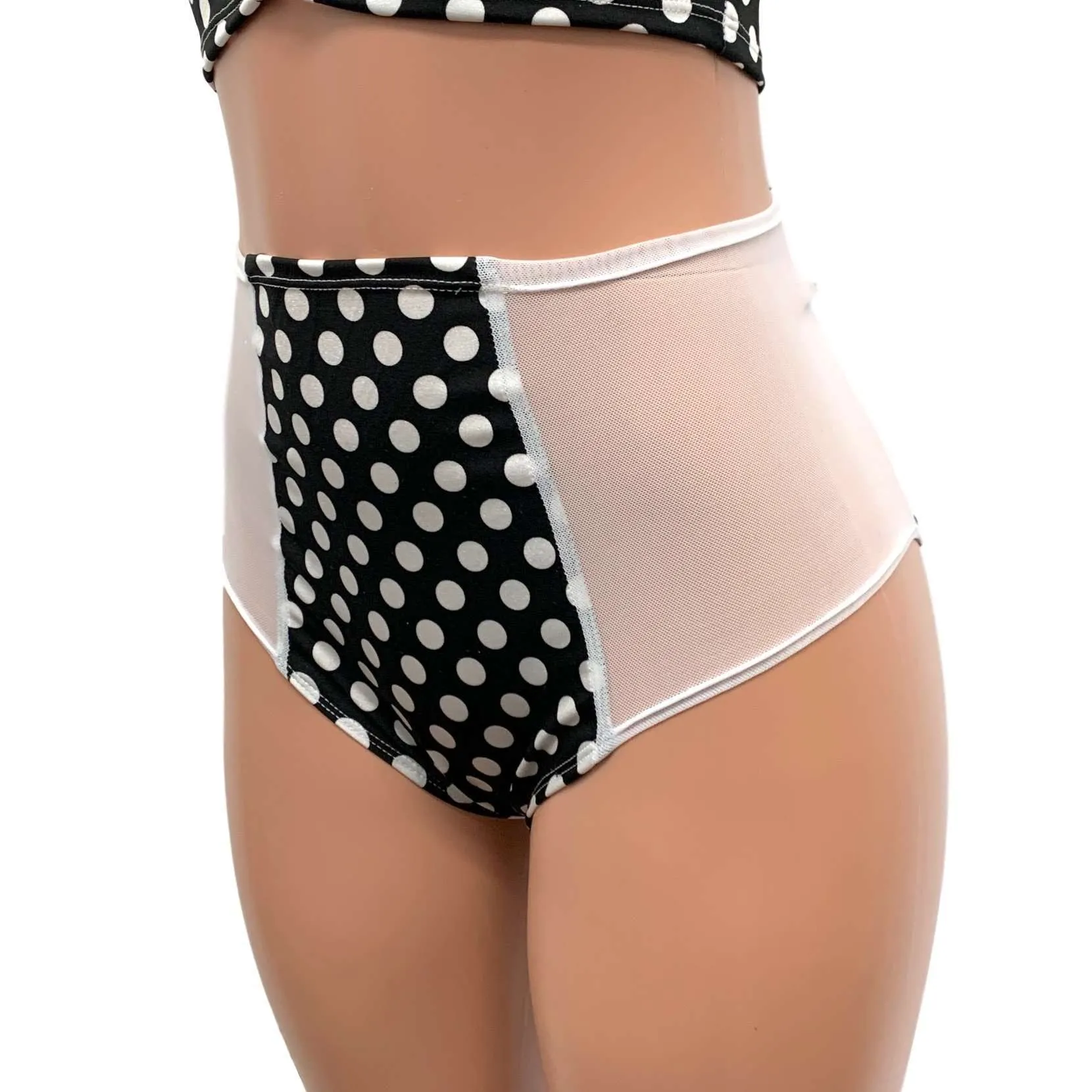 Polka Dot & White Mesh High Waist Scrunch Bikini