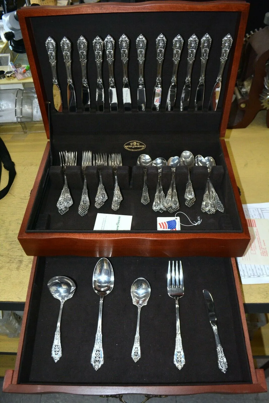 Reed and Barton 73 piece Sterling Silver Flatware Set with Original Cherry Box