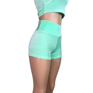 SALE - High Waisted Booty Shorts - Mint Green Velvet