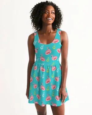 SMF Flamingo Floaties Feminine Scoop Neck Skater Dress