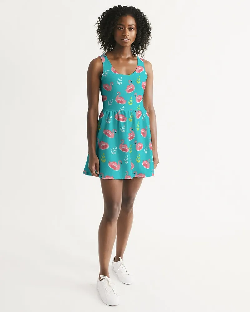 SMF Flamingo Floaties Feminine Scoop Neck Skater Dress