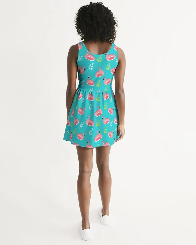 SMF Flamingo Floaties Feminine Scoop Neck Skater Dress