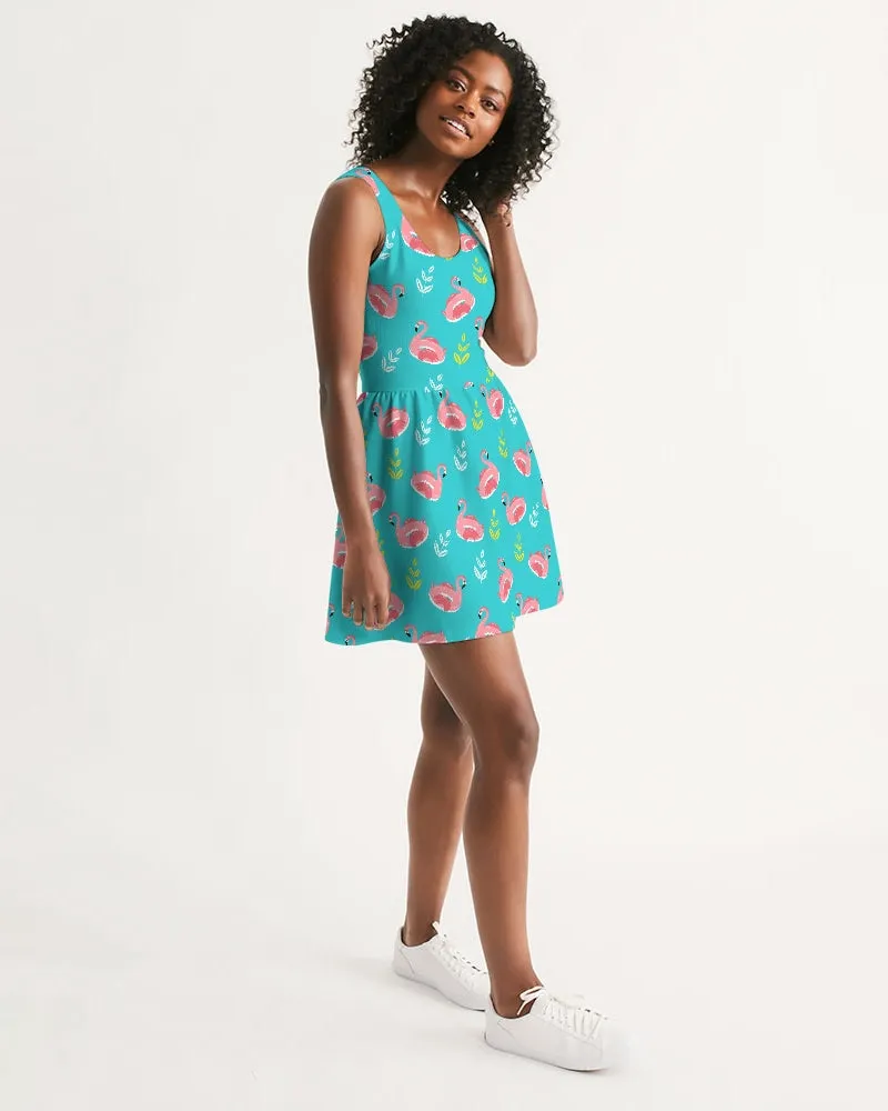 SMF Flamingo Floaties Feminine Scoop Neck Skater Dress