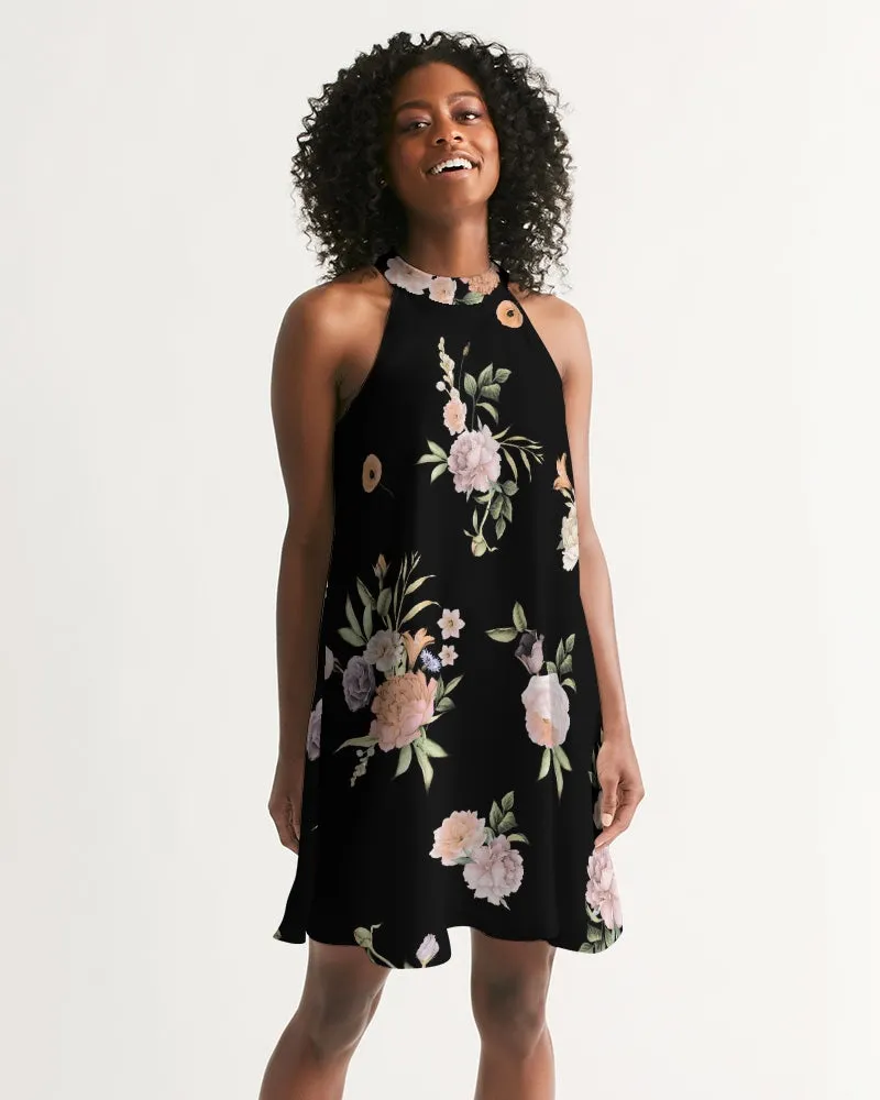 SMF Floral Pattern Feminine Halter Dress