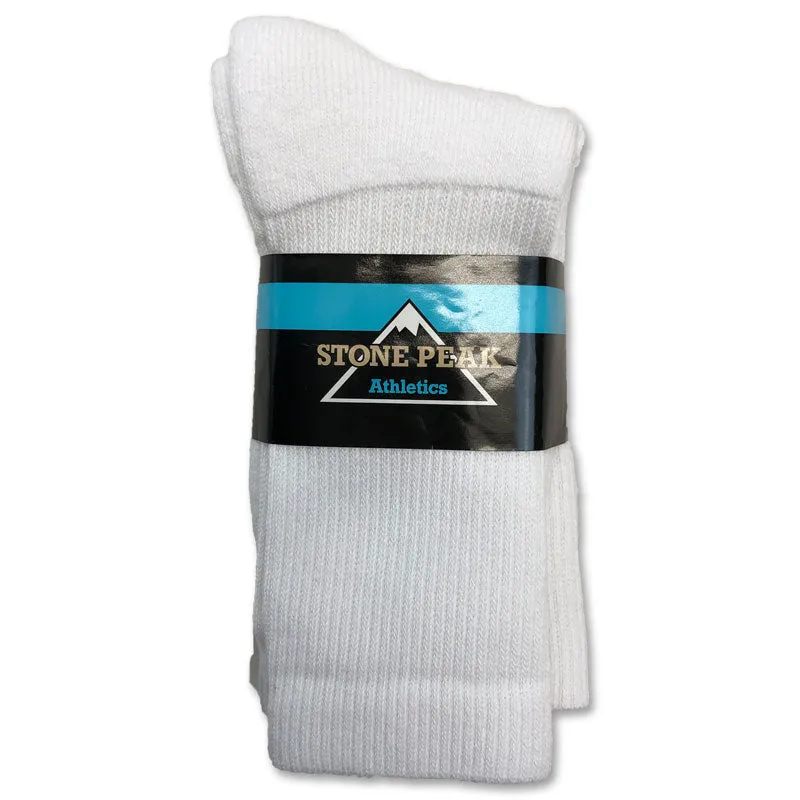 Stone Peak Youth Crew Sport Socks - White 3pk