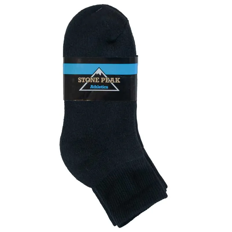 Stone Peak Youth Quarter Crew Sport Socks - Black 3 pack