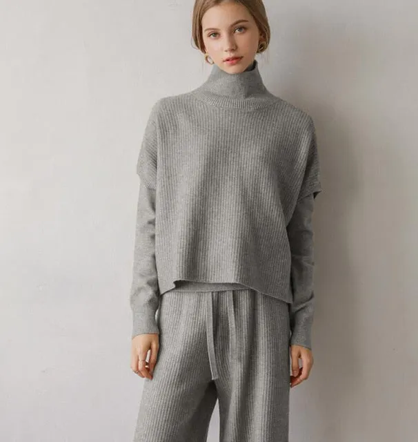 Sweater Set Woman Winter Knit Sweater   Vest   Pant 3 Piece Set Office Lady Suit Turtleneck Knit Set New Sweater for Women 2019