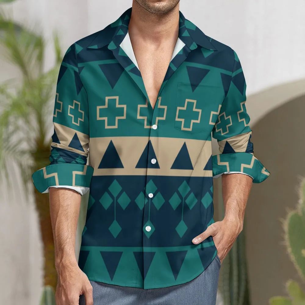 Teal Southwest One Pocket Long Sleeve Shirt