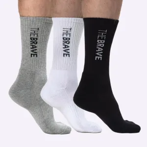 THE BRAVE - SLIDE SOCKS - 3PK - GREY/WHITE/BLACK