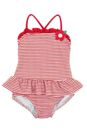 Wavy Stripe Swimsuit With Flower