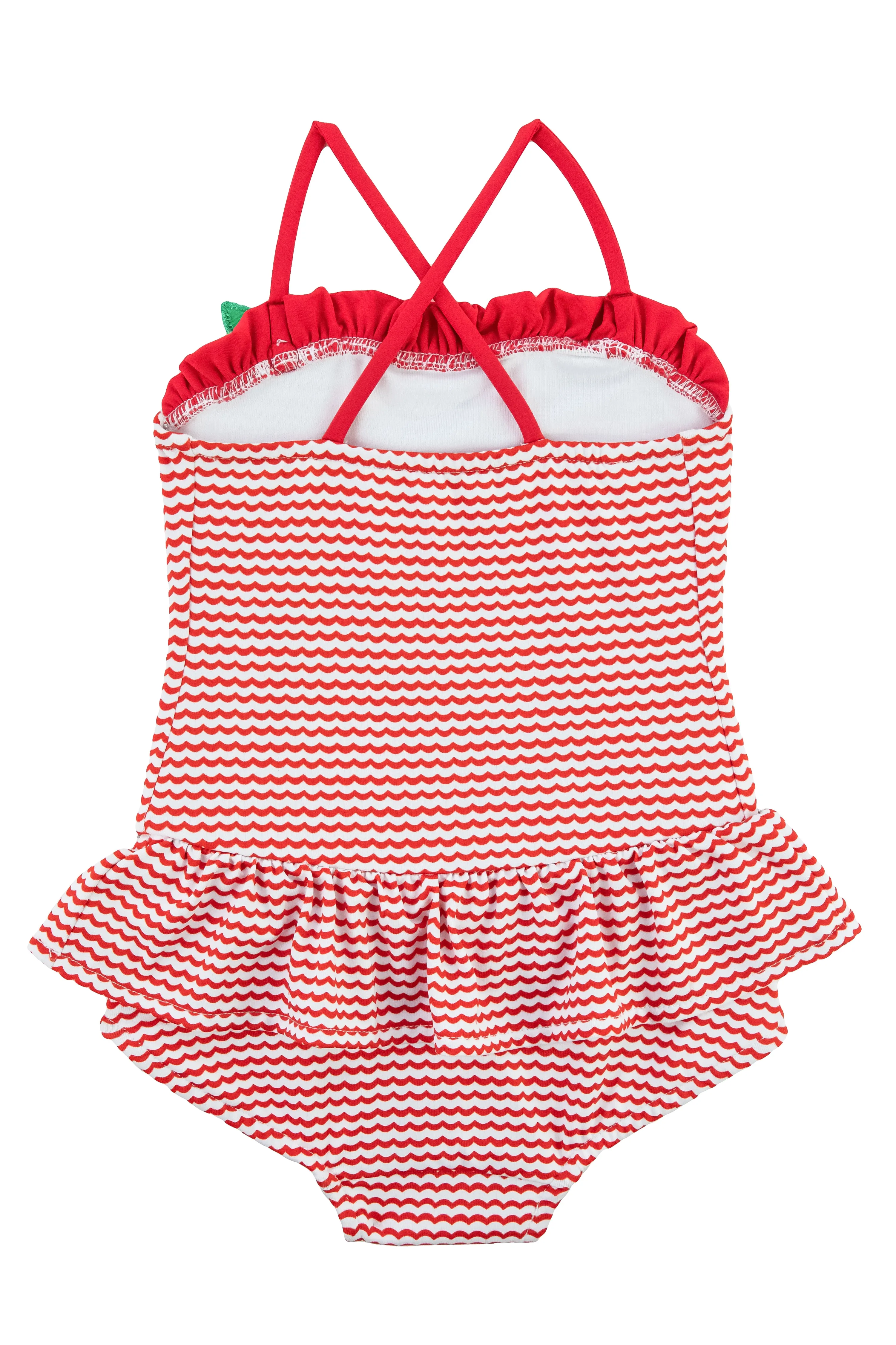 Wavy Stripe Swimsuit With Flower